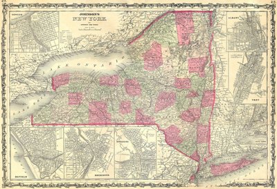 Johnsons Map of New York State by Alvin Jewett Johnson